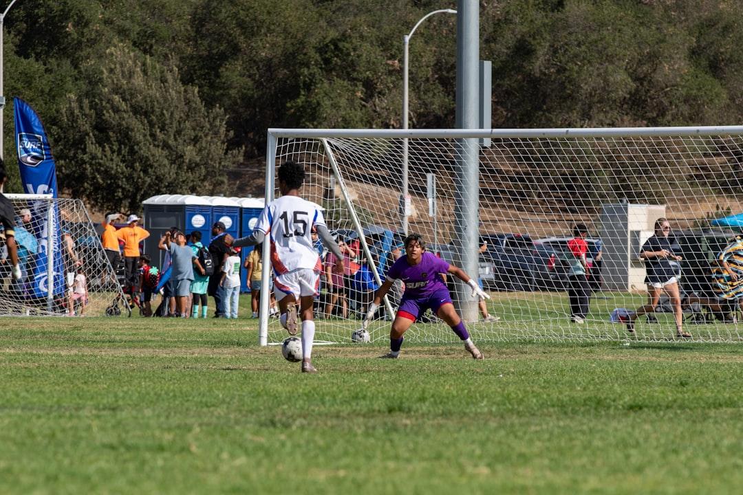 A goalkeeper prepares to catch the ball during a match