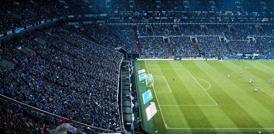 Soccer players on a green game field at a professional match