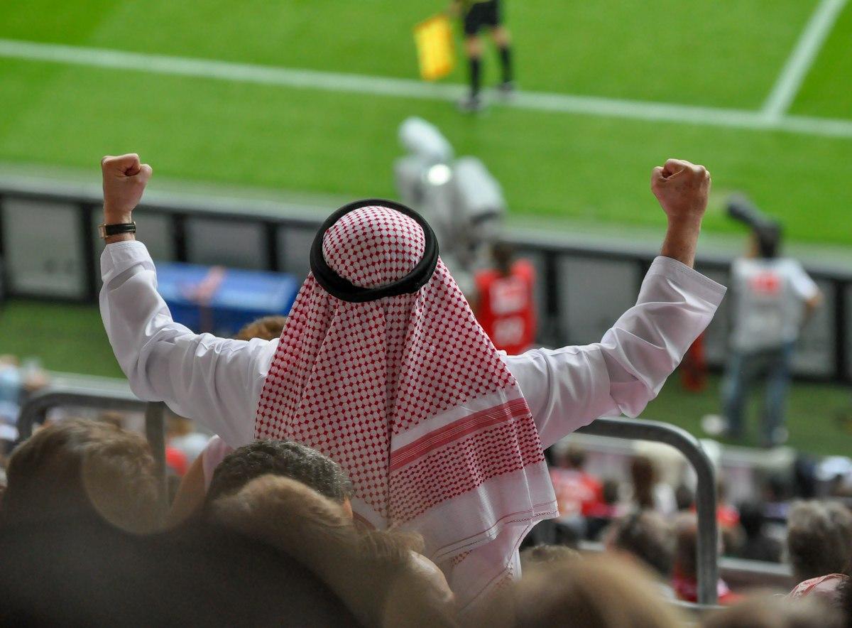 A fan cheering at a soccer game